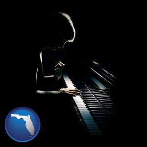 a concert pianist playing a piano - with Florida icon
