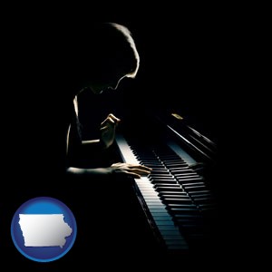 a concert pianist playing a piano - with Iowa icon