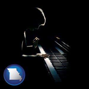 a concert pianist playing a piano - with Missouri icon